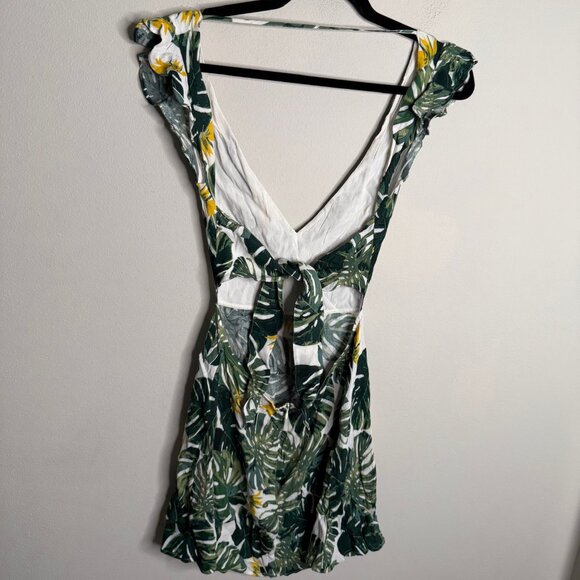 For Love &‎ Lemons Women's Large Dress White Green Tropical Leaf Tie Back Mini - Picture 3 of 7